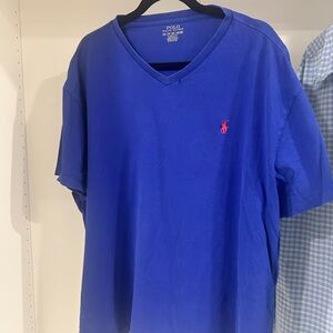 Polo by Ralph Lauren Men's Vivid Blue Tee with Red Logo